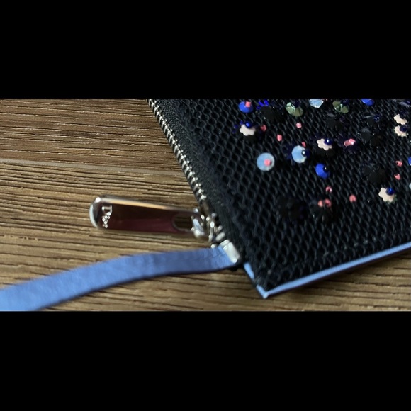 CHRISTIAN DIOR-AUTHENTIC NWT Small Leather, Sequins/Beads Blue Wristlet - Picture 7 of 15